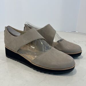 Eileen Fisher Womens 9.5 Leather Cutout Taupe Platform Flats Shoes Closed Toe